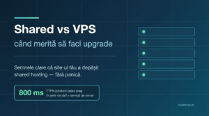 Grafică Shared vs VPS cu rack de servere stilizat
